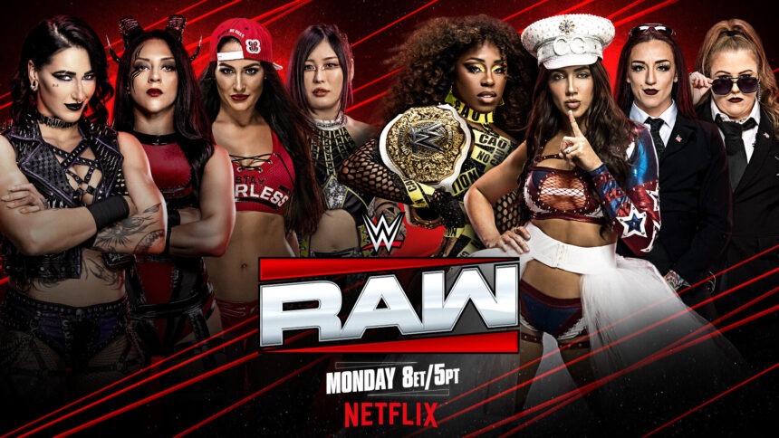 Rhea Ripley, IYO Sky, Stephanie Vaquer & Nikki Bella vs. Naomi, Chelsea Green, Piper Niven & Alba Fyre no RAW