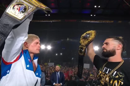 Cody Rhodes e Seth Rollins após a Wrestlepalooza