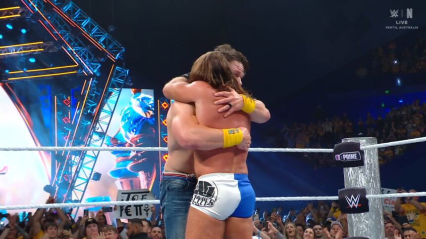 John Cena e AJ Styles foram ovacionados após luta no Crown Jewel 2025