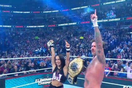 AJ Lee e CM Punk durante o Elimination Chamber 2026