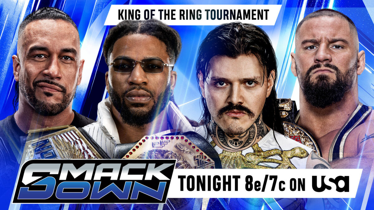 Damian Priest, Trick Williams, Dominik Mysterio e Bron Breakker em arte promocional do SmackDown