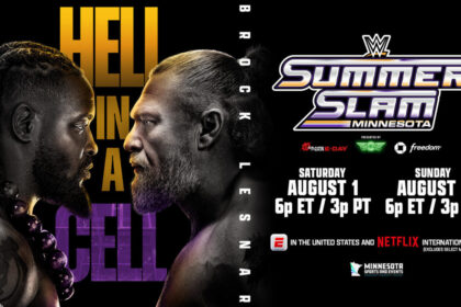 Arte promocional do combate entre Oba Femi e Brock Lesnar no SummerSlam 2026