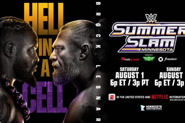 Arte promocional do combate entre Oba Femi e Brock Lesnar no SummerSlam 2026