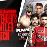Dragon Lee, Chad Gable, Joe Hendry, Je'Von Evans, Dominik Mysterio, Ethan Page e Rusev em arte promocional do RAW